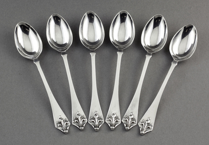 Fleur-de-Lis Picture Back Silver Teaspoons (Set of 6)